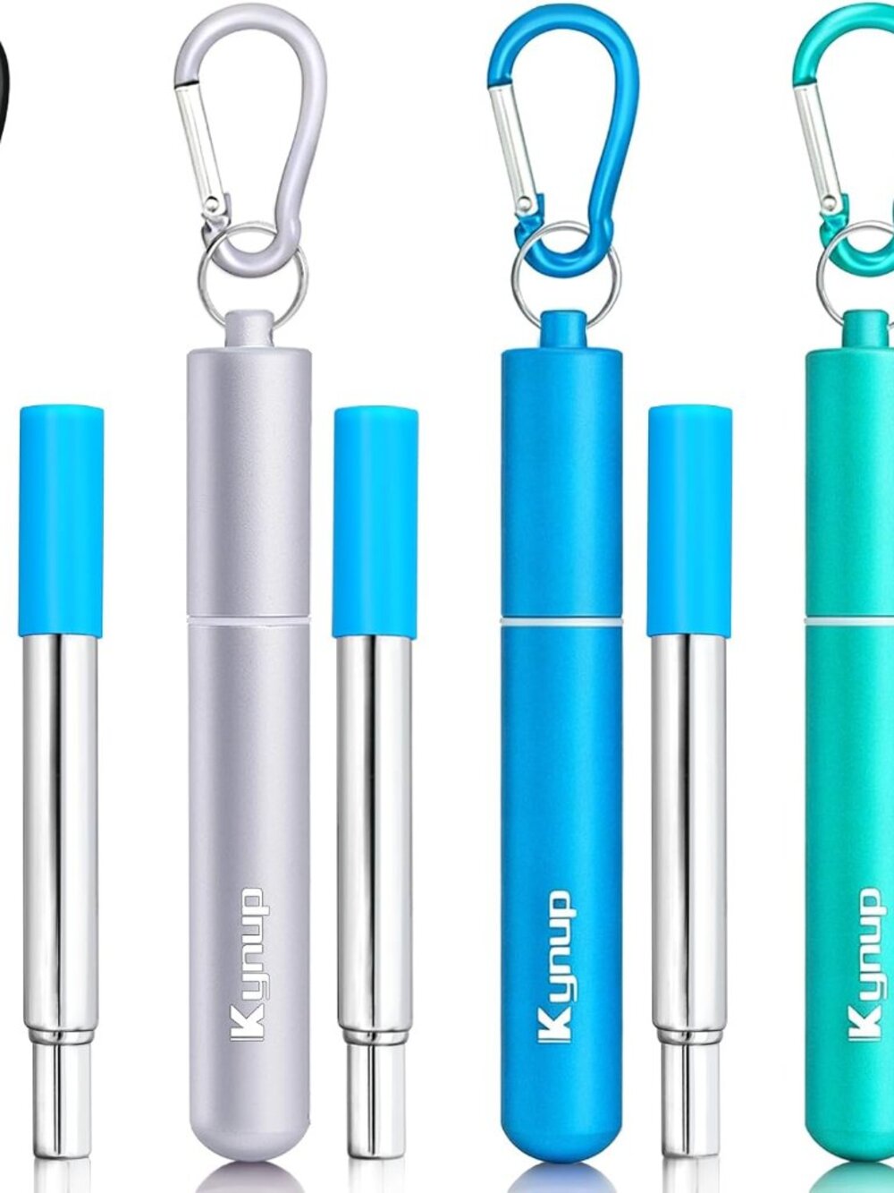 4Packs Reusable Straws, Metal Straw with Silicon, Travel Drinking Straws with Ca